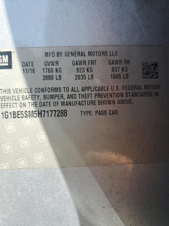 Chevrolet cruze lt 1G1BE5SM5H7177288