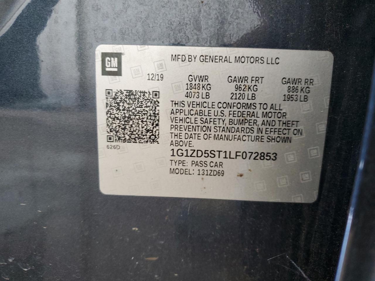 Chevrolet malibu lt 1G1ZD5ST1LF072853