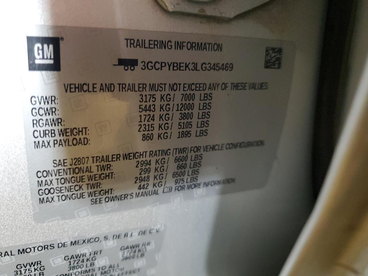 Chevrolet silverado 3GCPYBEK3LG345469