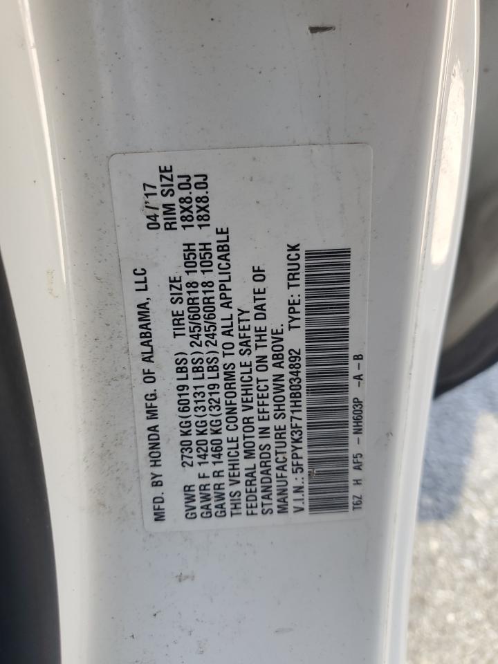 Honda ridgeline 5FPYK3F71HB034892